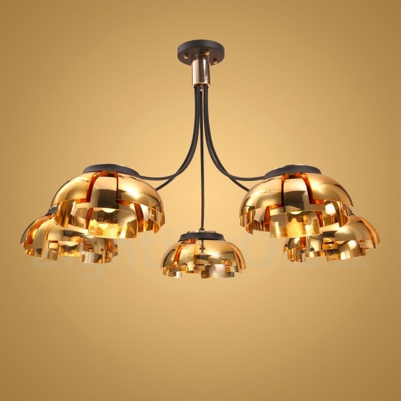 Modern Contemporary 5 Light Steel Chandelier with Acrylic Shade