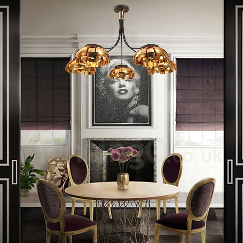 Modern Contemporary 5 Light Steel Chandelier with Acrylic Shade