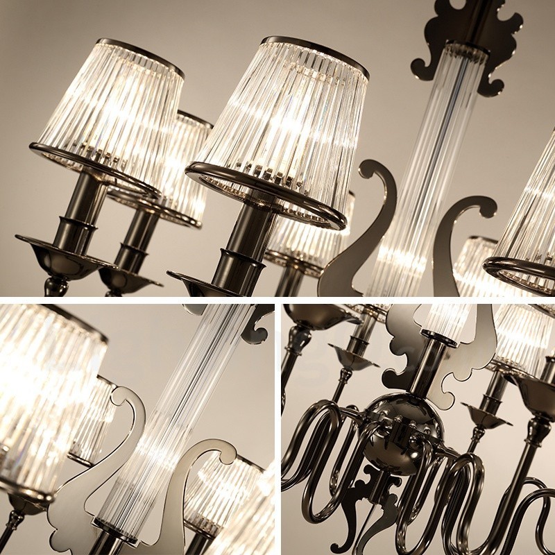 Modern Contemporary 8 Light Steel Chandelier with Acrylic Shade