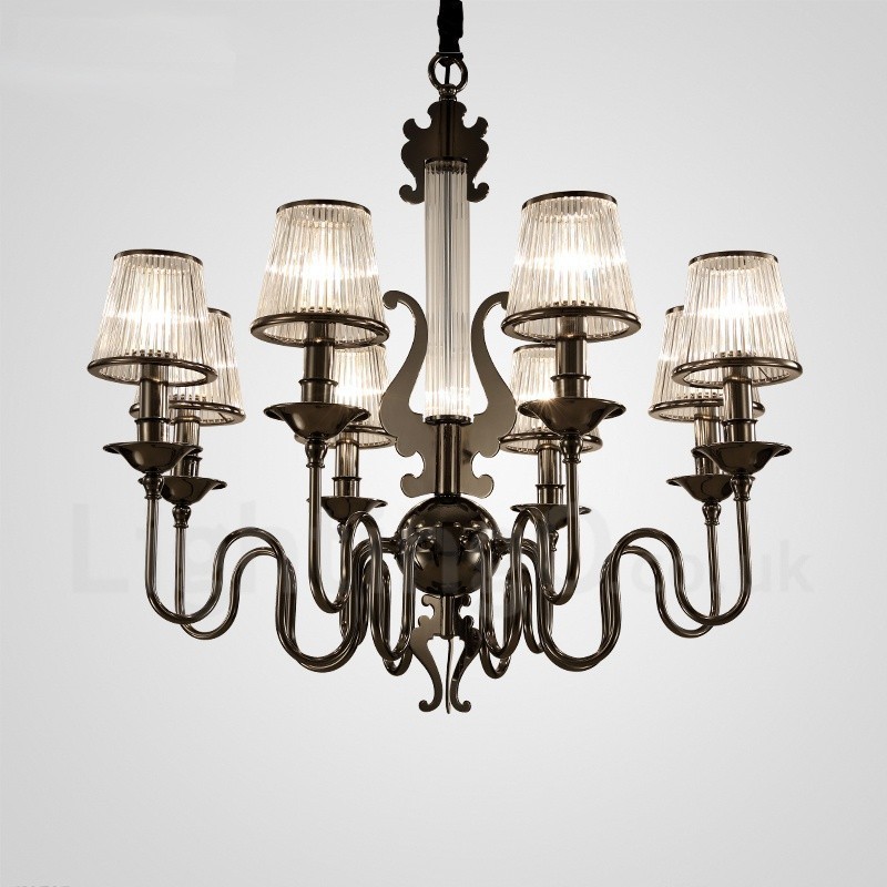 Modern Contemporary 8 Light Steel Chandelier with Acrylic Shade