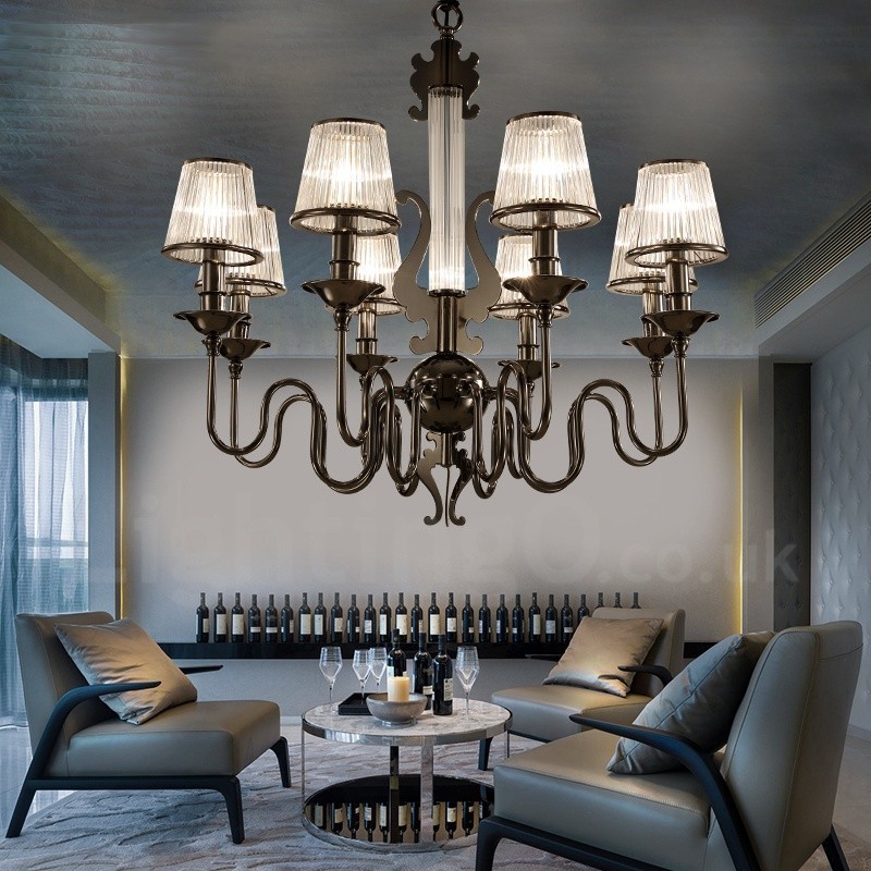 Modern Contemporary 8 Light Steel Chandelier with Acrylic Shade