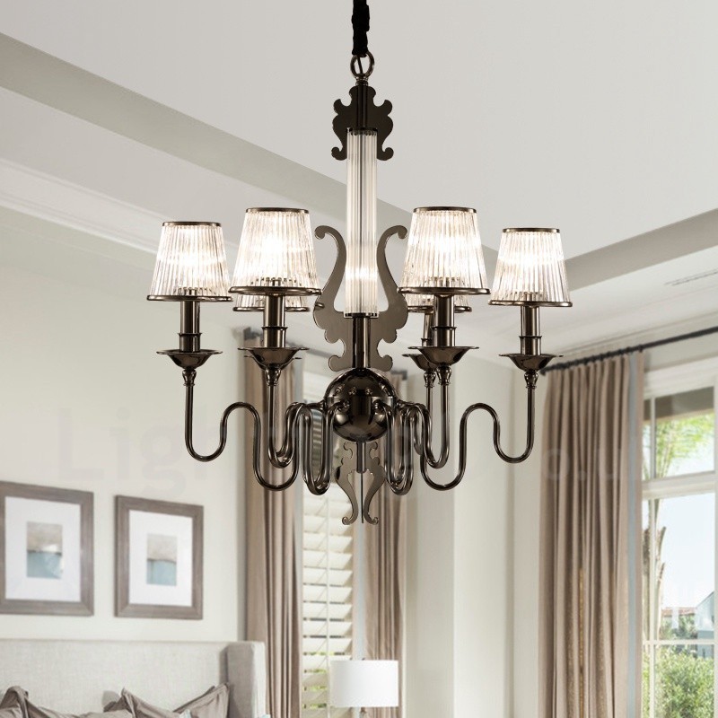 Modern Contemporary 6 Light Steel Chandelier with Acrylic Shade