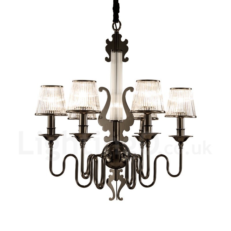 Modern Contemporary 6 Light Steel Chandelier with Acrylic Shade