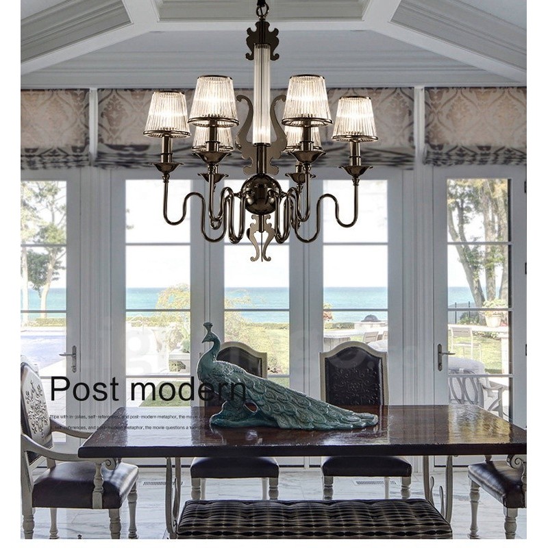 Modern Contemporary 6 Light Steel Chandelier with Acrylic Shade