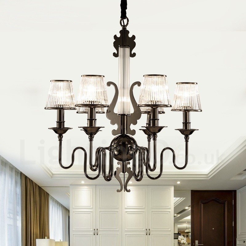 Modern Contemporary 6 Light Steel Chandelier with Acrylic Shade