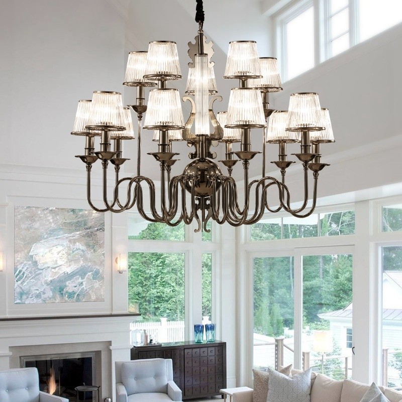 Modern Contemporary 15 Light Steel Chandelier with Acrylic Shade