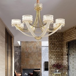 Modern Contemporary 8 Light Steel Chandelier with Crystal Shade