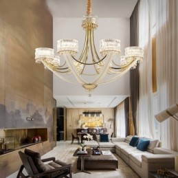 Modern Contemporary 8 Light Steel Chandelier with Crystal Shade