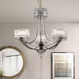 Modern Contemporary 3 Light Steel Chandelier with Crystal Shade