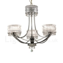 Modern Contemporary 3 Light Steel Chandelier with Crystal Shade