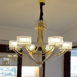 Modern Contemporary 6 Light Steel Chandelier with Crystal Shade
