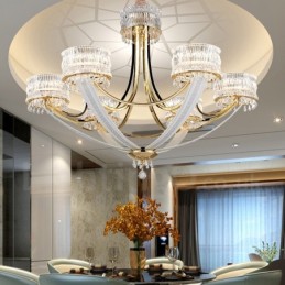 Modern Contemporary 6 Light Steel Chandelier with Crystal Shade
