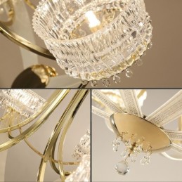 Modern Contemporary 6 Light Steel Chandelier with Crystal Shade
