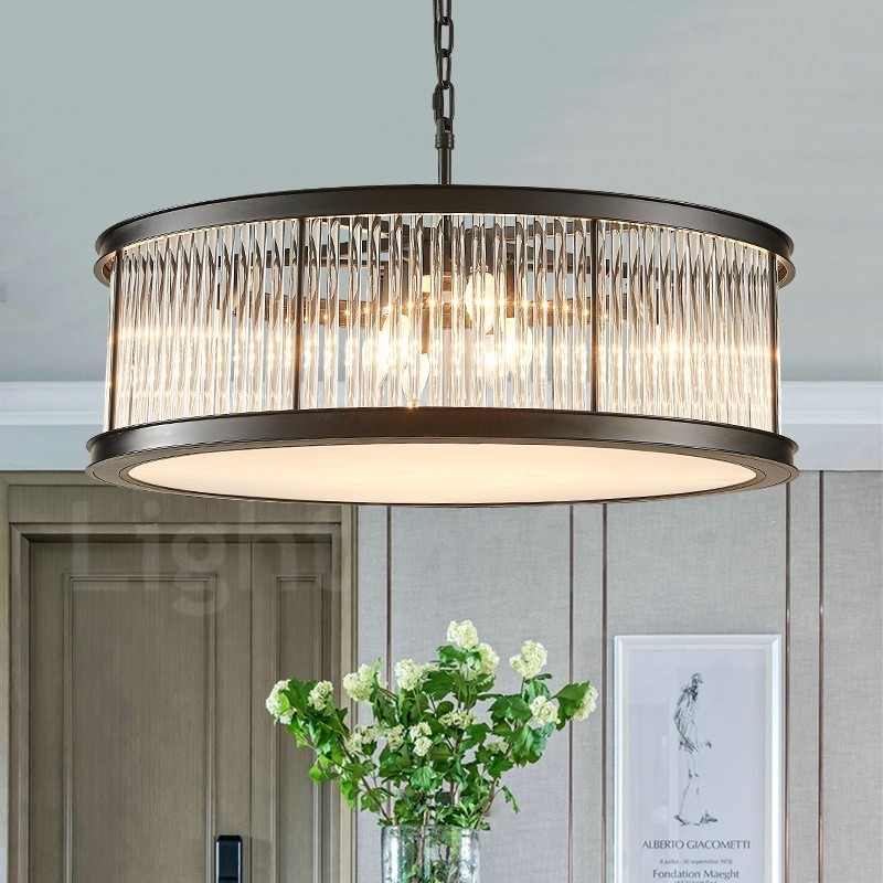 Modern Contemporary 8 Light Steel Pendant Light with Crystal Acrylic Shade