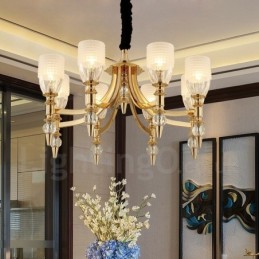 Mediterranean 8 Light Steel Chandelier with Glass Shade