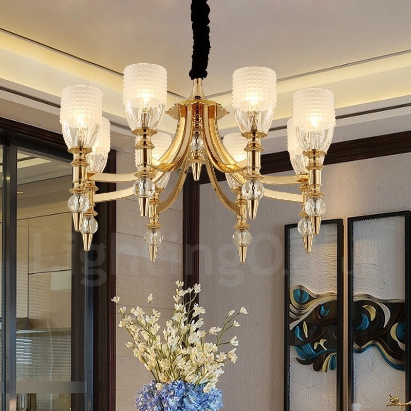 Mediterranean 8 Light Steel Chandelier with Glass Shade