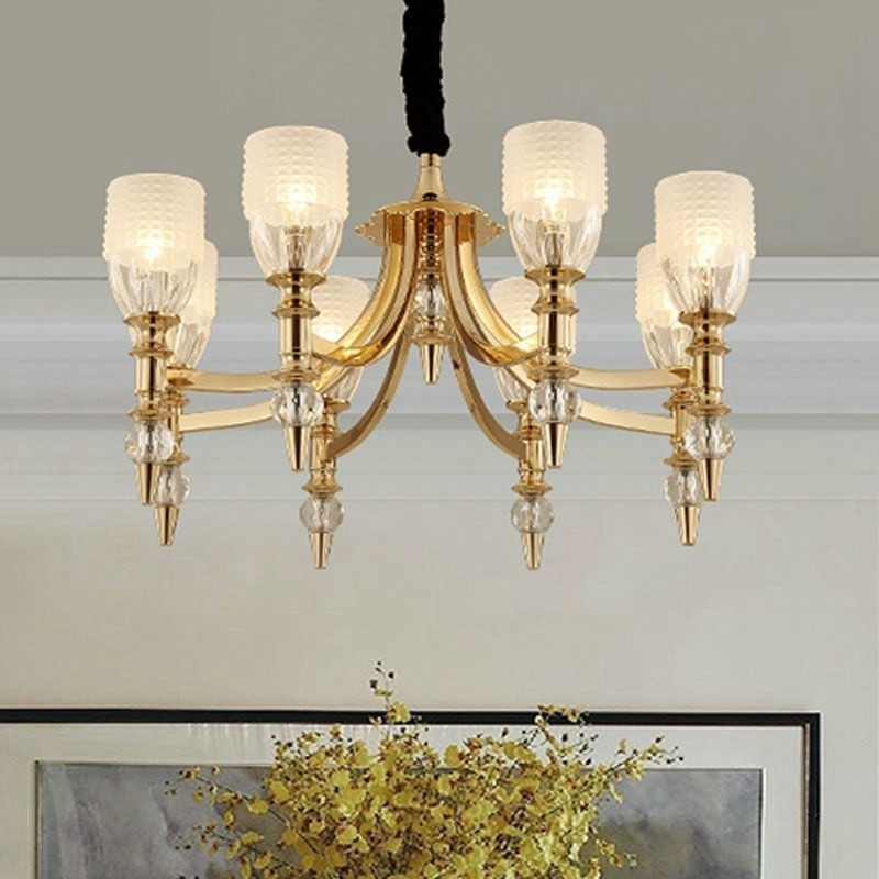 Mediterranean 8 Light Steel Chandelier with Glass Shade