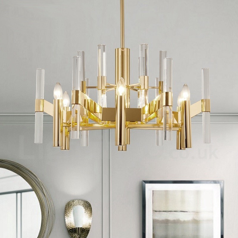 Modern Contemporary 8 Light Metal Chandelier with Crystal Shade