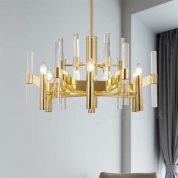 Modern Contemporary 8 Light Metal Chandelier with Crystal Shade