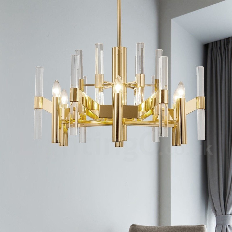 Modern Contemporary 8 Light Metal Chandelier with Crystal Shade