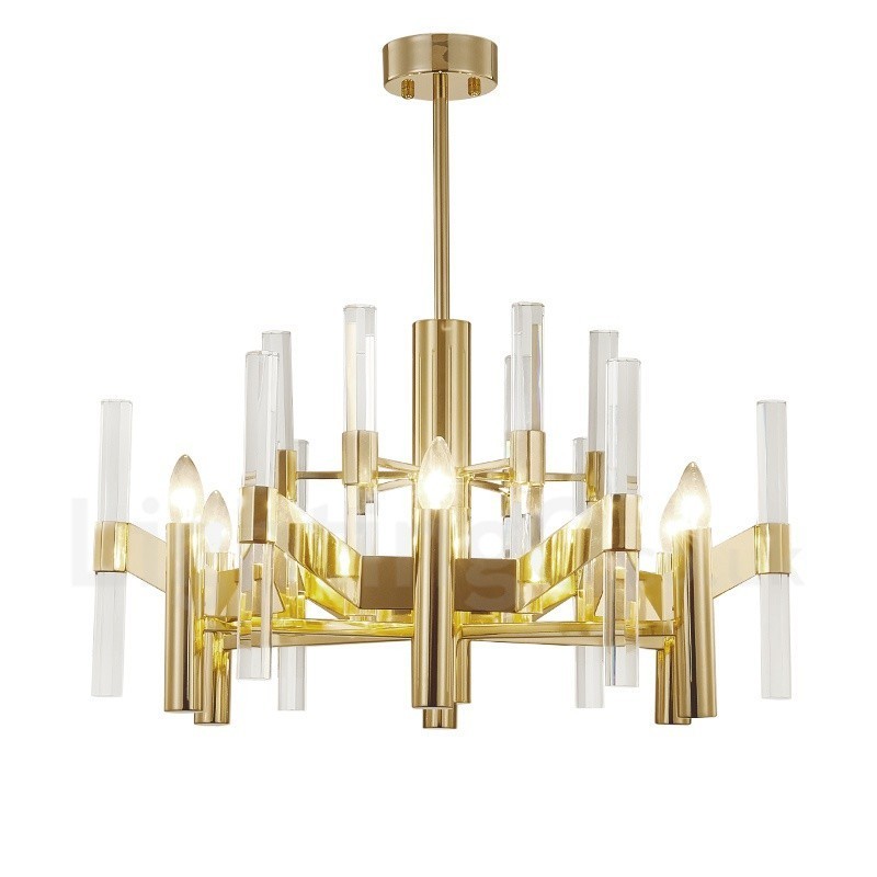 Modern Contemporary 8 Light Metal Chandelier with Crystal Shade