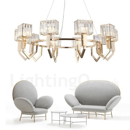 Modern Contemporary 10 Light Steel Pendant Light with Crystal Shade