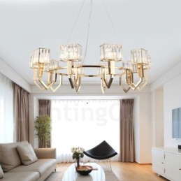 Modern Contemporary 10 Light Steel Pendant Light with Crystal Shade