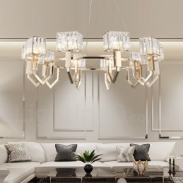 Modern Contemporary 10 Light Steel Pendant Light with Crystal Shade