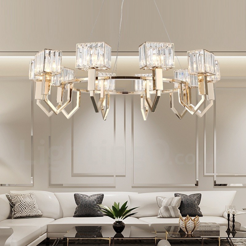 Modern Contemporary 10 Light Steel Pendant Light with Crystal Shade