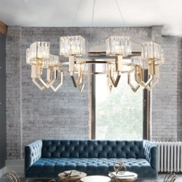 Modern Contemporary 10 Light Steel Pendant Light with Crystal Shade