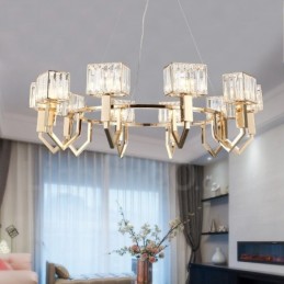 Modern Contemporary 10 Light Steel Pendant Light with Crystal Shade