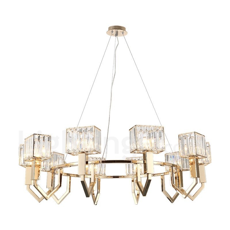 Modern Contemporary 10 Light Steel Pendant Light with Crystal Shade