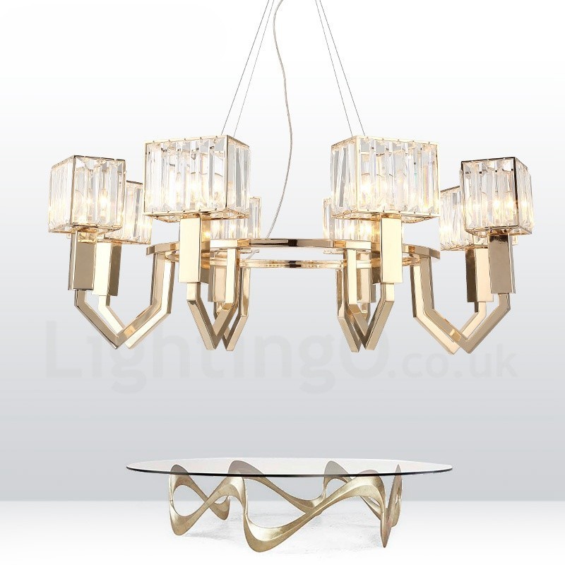 Modern Contemporary 8 Light Steel Pendant Light with Crystal Shade