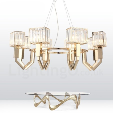 Modern Contemporary 8 Light Steel Pendant Light with Crystal Shade