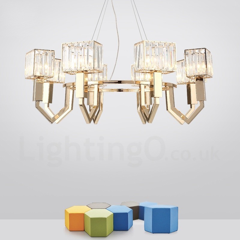 Modern Contemporary 8 Light Steel Pendant Light with Crystal Shade