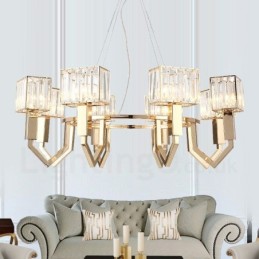 Modern Contemporary 8 Light Steel Pendant Light with Crystal Shade
