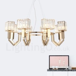 Modern Contemporary 8 Light Steel Pendant Light with Crystal Shade