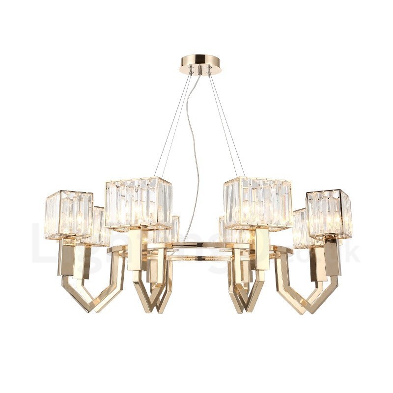 Modern Contemporary 8 Light Steel Pendant Light with Crystal Shade