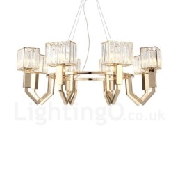 Modern Contemporary 8 Light Steel Pendant Light with Crystal Shade