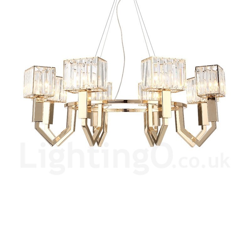 Modern Contemporary 8 Light Steel Pendant Light with Crystal Shade