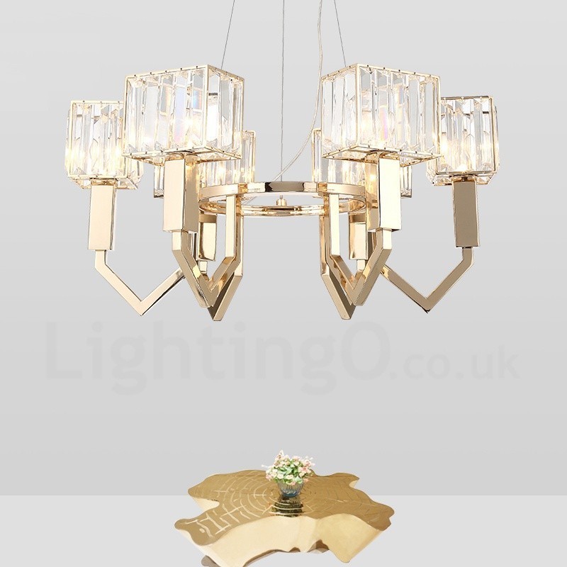 Modern Contemporary 6 Light Steel Pendant Light with Crystal Shade