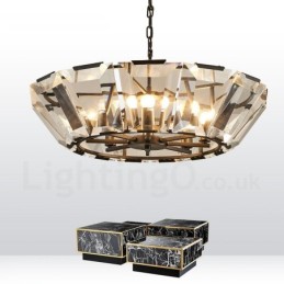 Modern Contemporary 8 Light Steel Pendant Light with CrystalGlass Shade