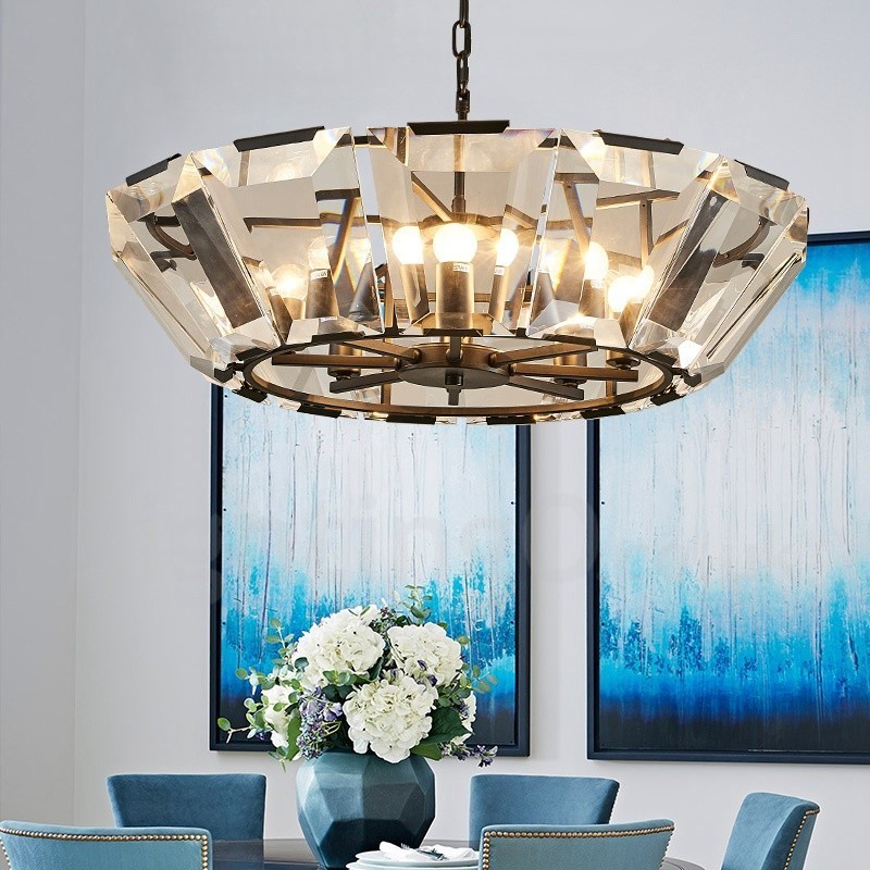 Modern Contemporary 8 Light Steel Pendant Light with CrystalGlass Shade