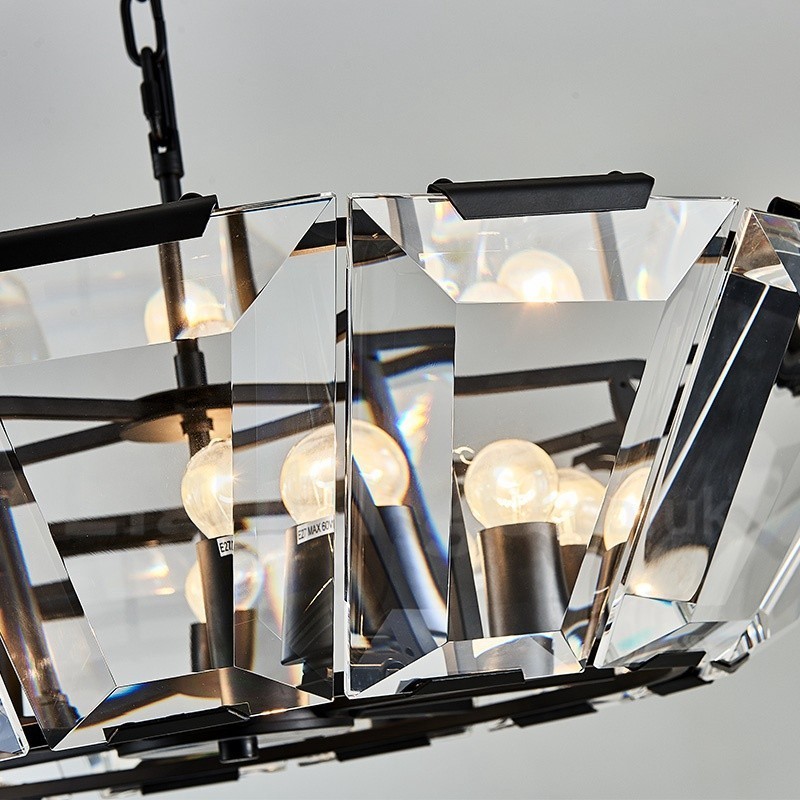 Modern Contemporary 8 Light Steel Pendant Light with CrystalGlass Shade