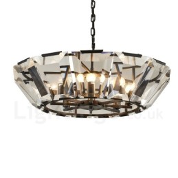 Modern Contemporary 8 Light Steel Pendant Light with CrystalGlass Shade