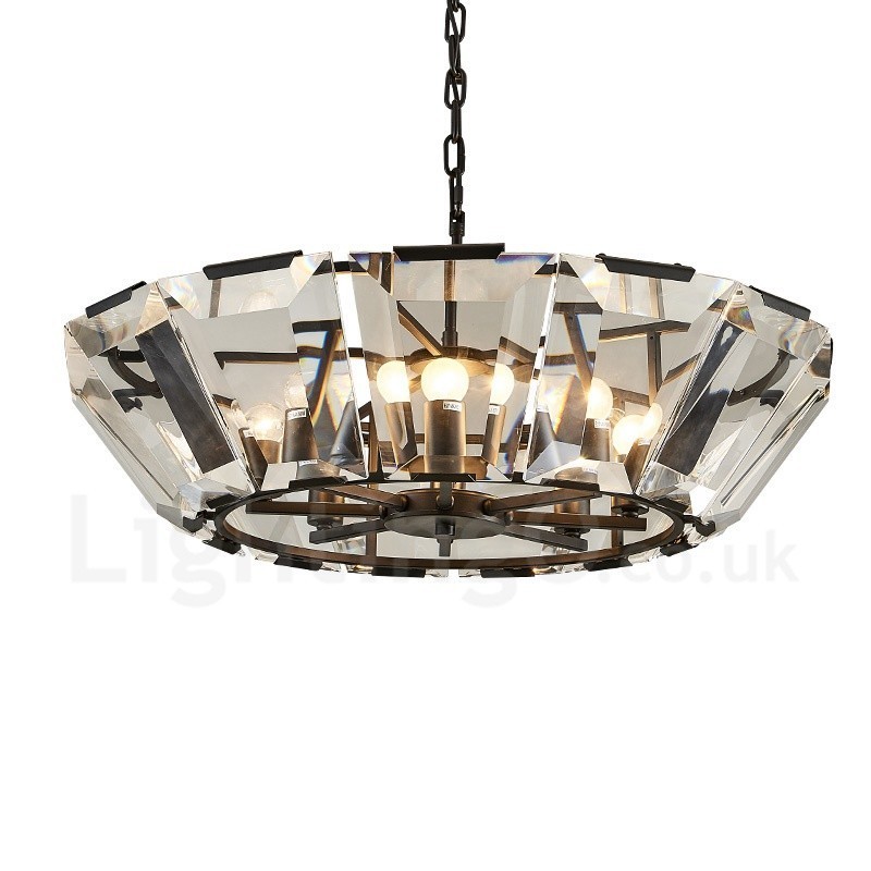 Modern Contemporary 8 Light Steel Pendant Light with CrystalGlass Shade