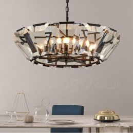 Modern Contemporary 8 Light Steel Pendant Light with CrystalGlass Shade