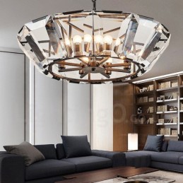 Modern Contemporary 8 Light Steel Pendant Light with CrystalGlass Shade