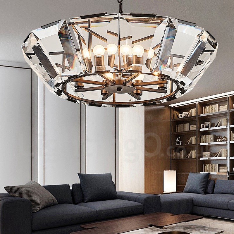 Modern Contemporary 8 Light Steel Pendant Light with CrystalGlass Shade