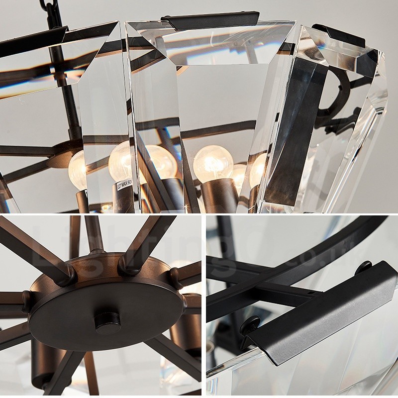 Modern Contemporary 8 Light Steel Pendant Light with CrystalGlass Shade